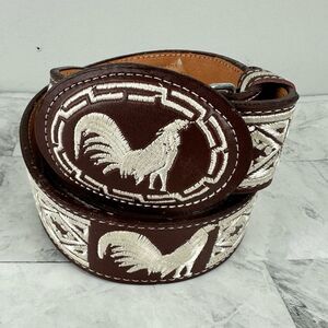 YAC Western Rooster Silk Embroidered Mariachi Mexican Leather Belt